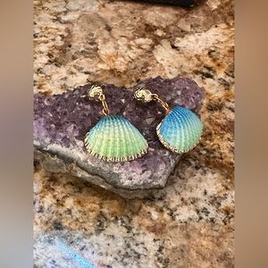 Gold Blue Shell Earrings